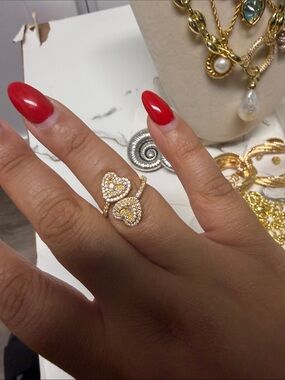 Gold Double Heart Pavé Ring - Women Jewelry